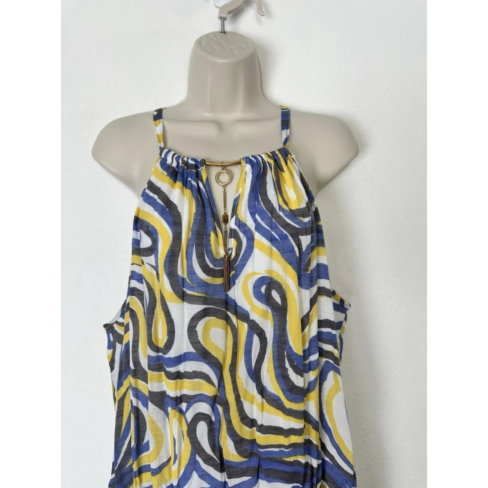 Mlle Gabrielle Halter Tiered Hi Low Maxi Dress Size 3X Abstract Boho Flowy Party - Picture 6 of 16